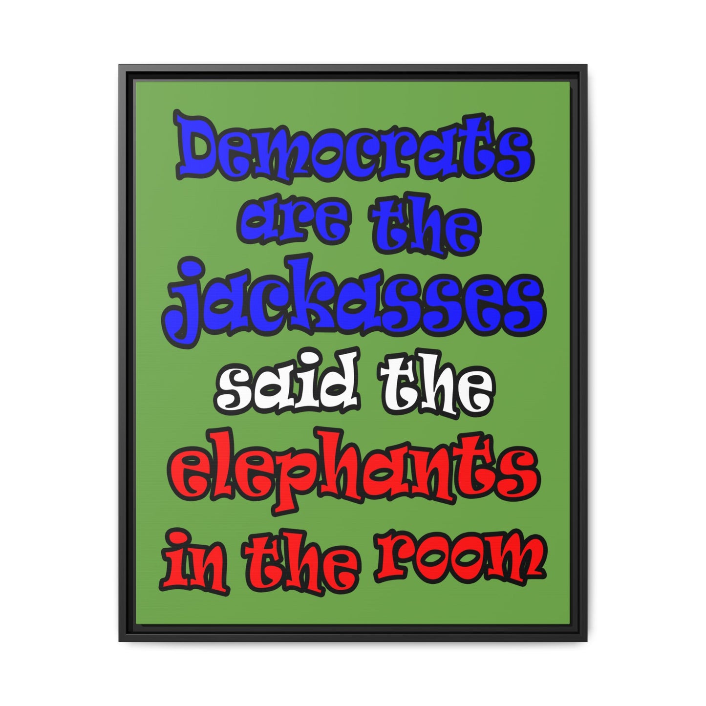 donkeys and elephants - framed canvas art (green)