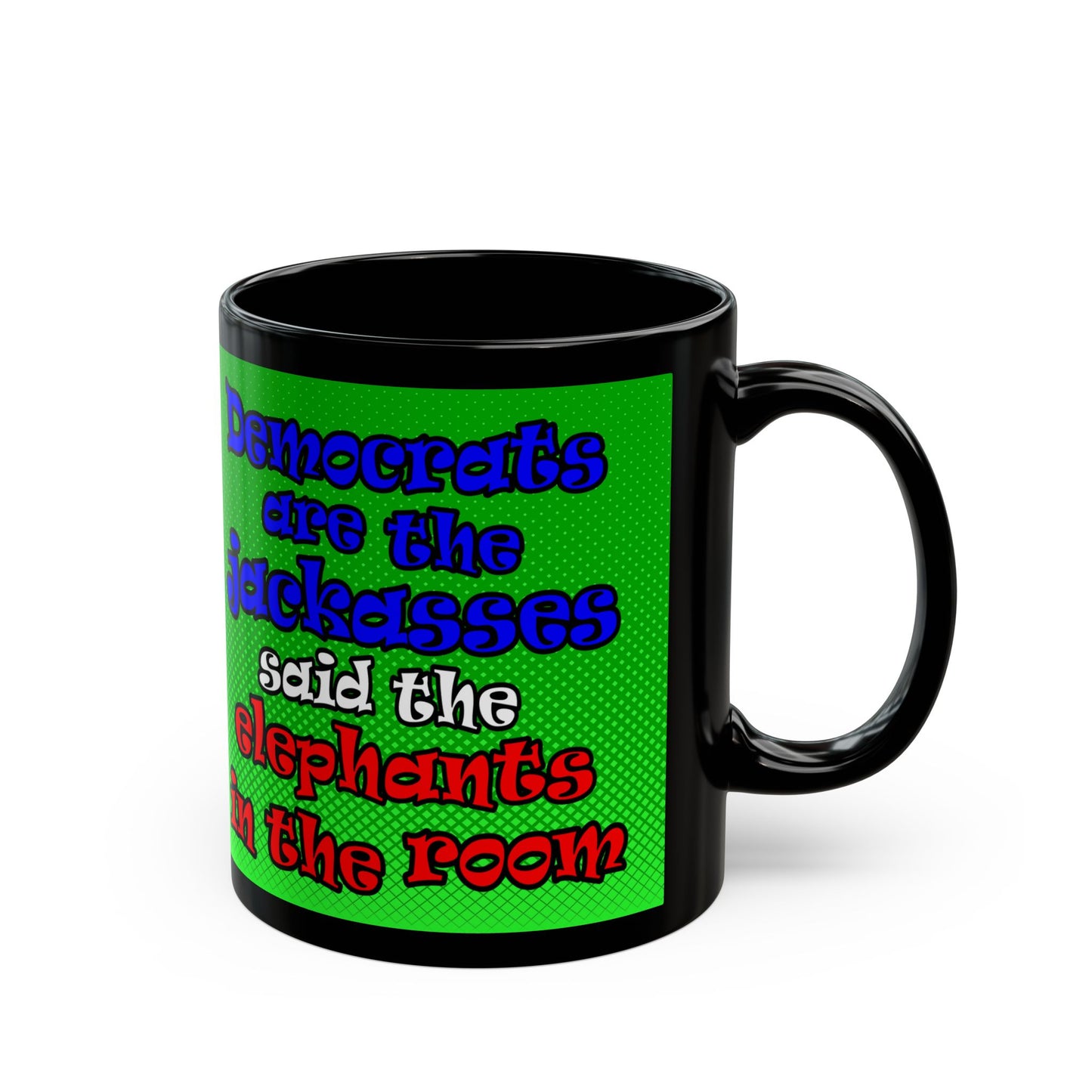 donkeys and elephants - Black Mug (logo green)