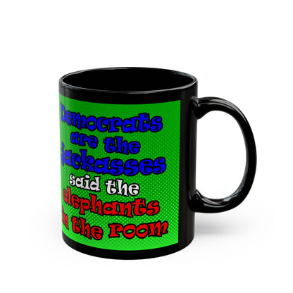 donkeys and elephants - Black Mug (logo green)