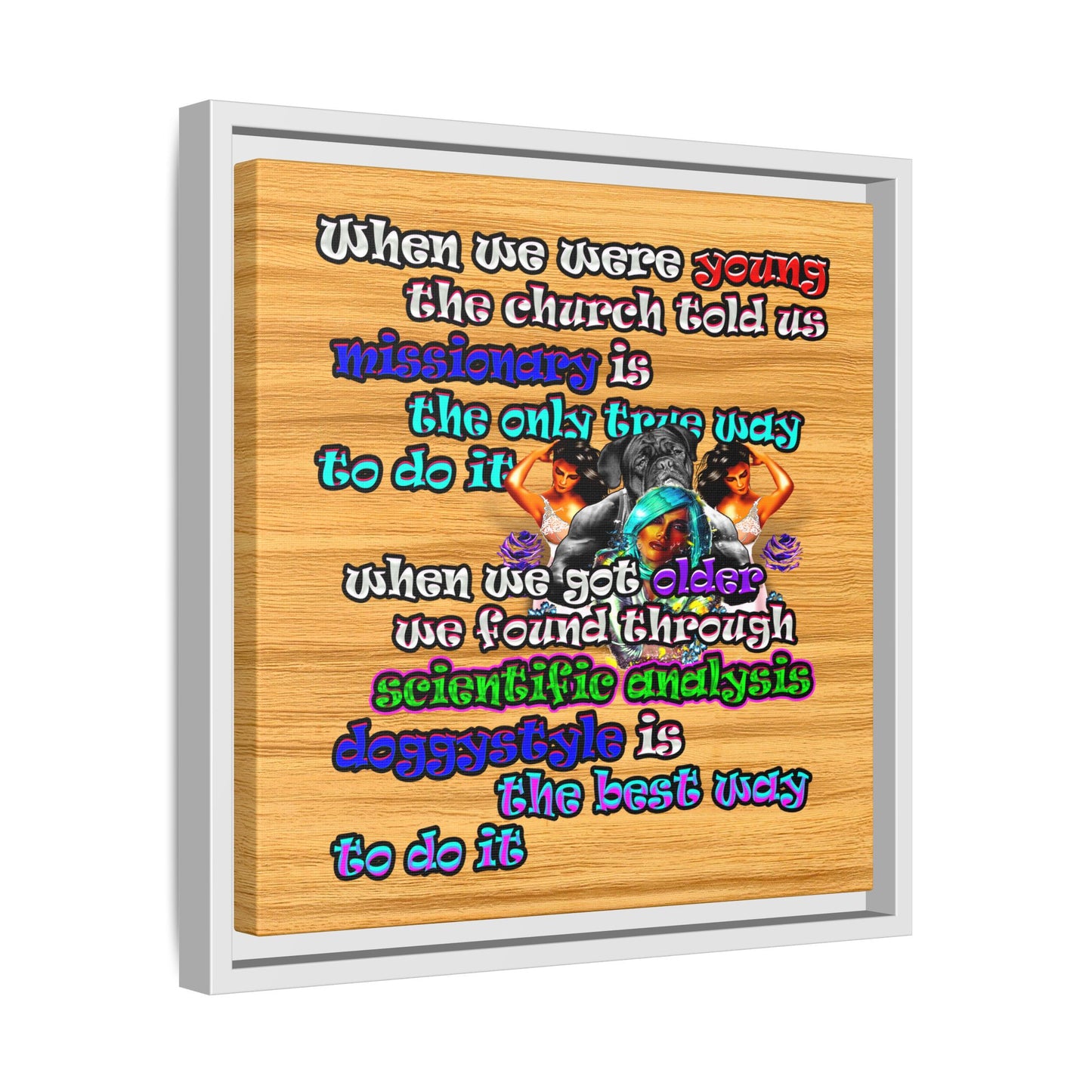 doggystyle - framed canvas art (butterscotch wood finish)