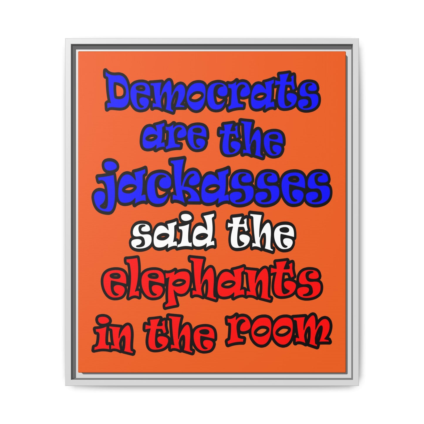 donkeys and elephants - framed canvas art (orange)