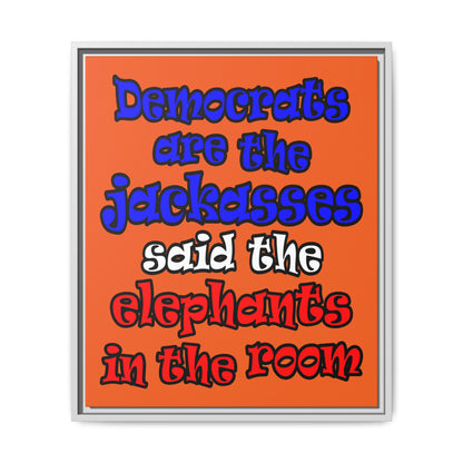 donkeys and elephants - framed canvas art (orange)
