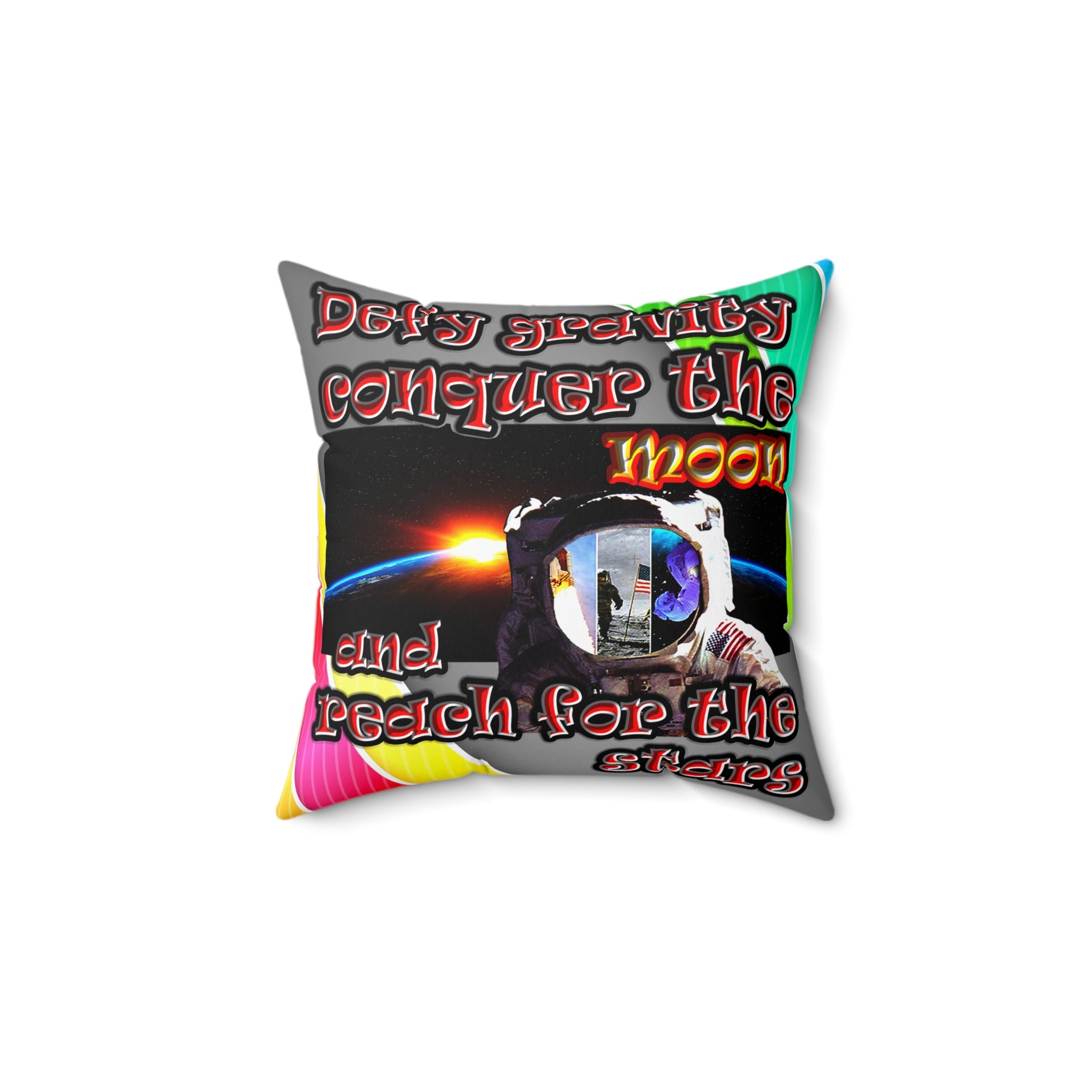 defy conquer reach - Spun Polyester Square Pillow - (rainbow split)