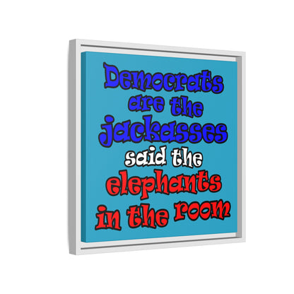 donkeys and elephants - framed canvas art (turquoise)