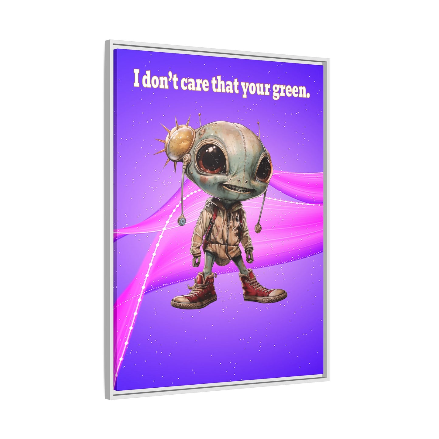 I don't care that your green - framed canvas art (purple-pink wave)