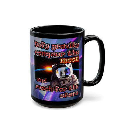 defy conquer reach - Black Mug (grey-pink wave)