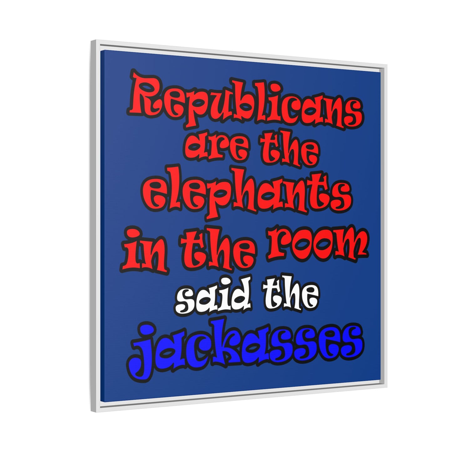 donkeys and elephants - framed canvas art (dark blue)