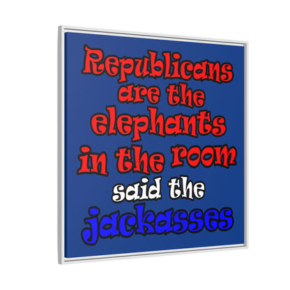 donkeys and elephants - framed canvas art (dark blue)