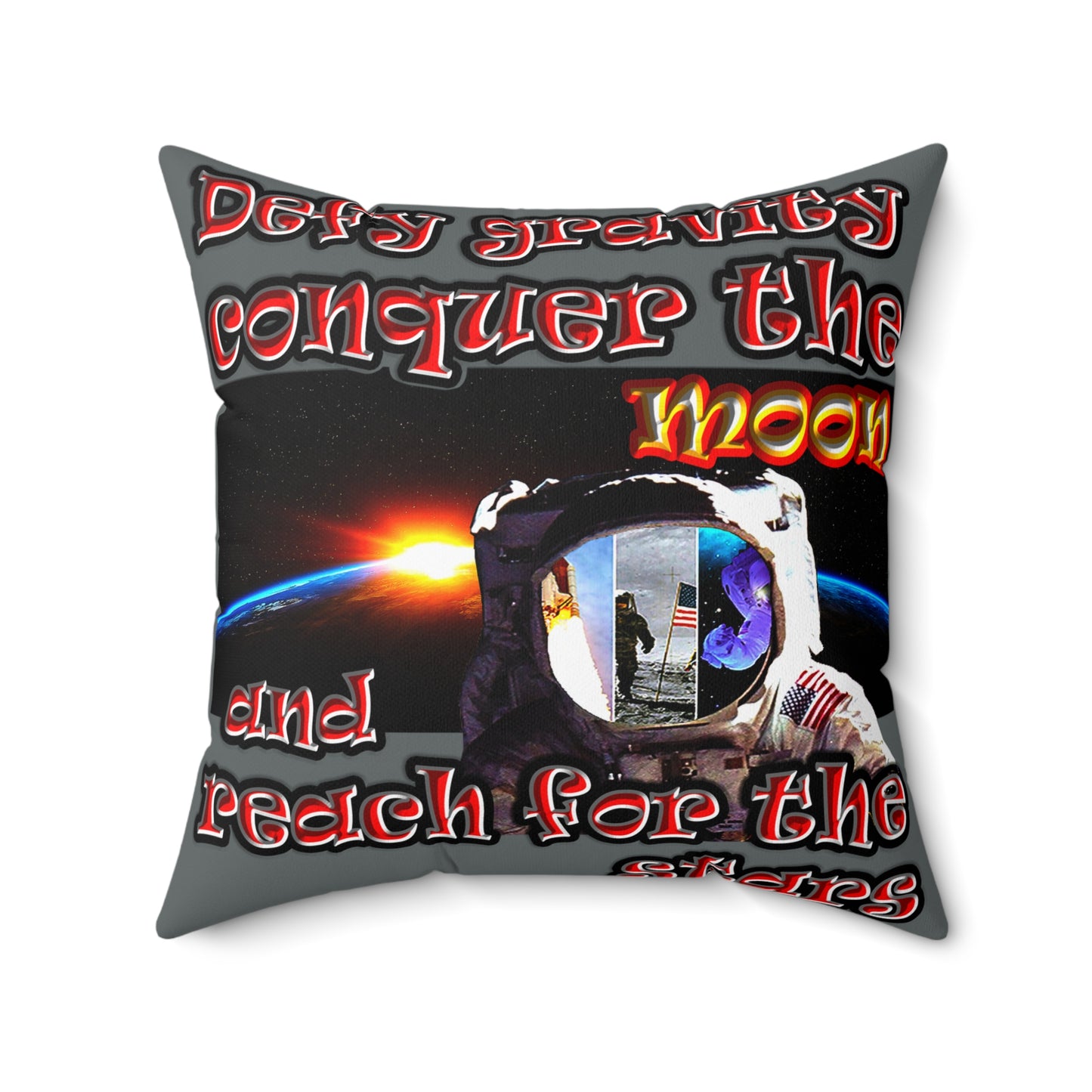 defy conquer reach - Spun Polyester Square Pillow - (dark grey)