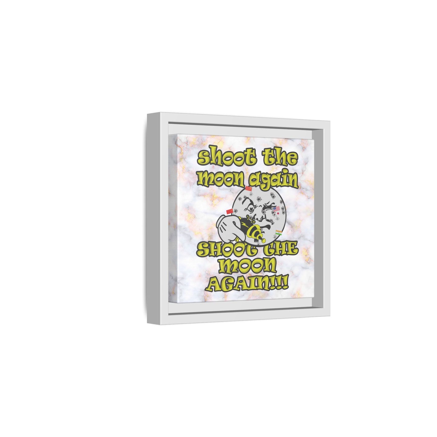 shoot the moon again - framed canvas art (white marble)