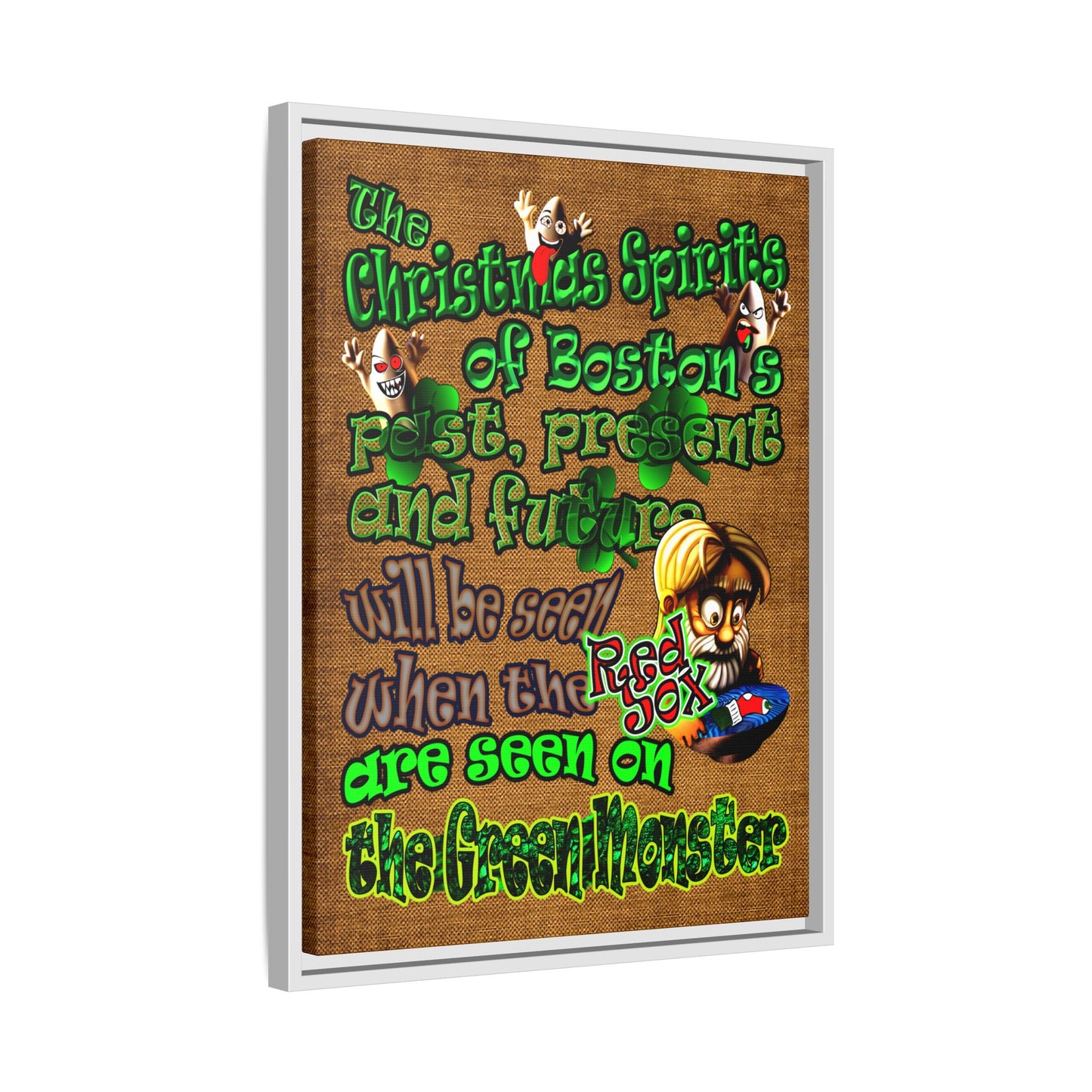 christmas spirits of boston - framed canvas art (brown papyrus)