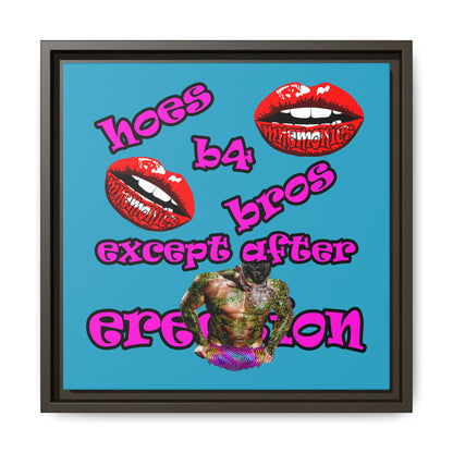 hoes b4 bros - framed canvas art (turquoise)