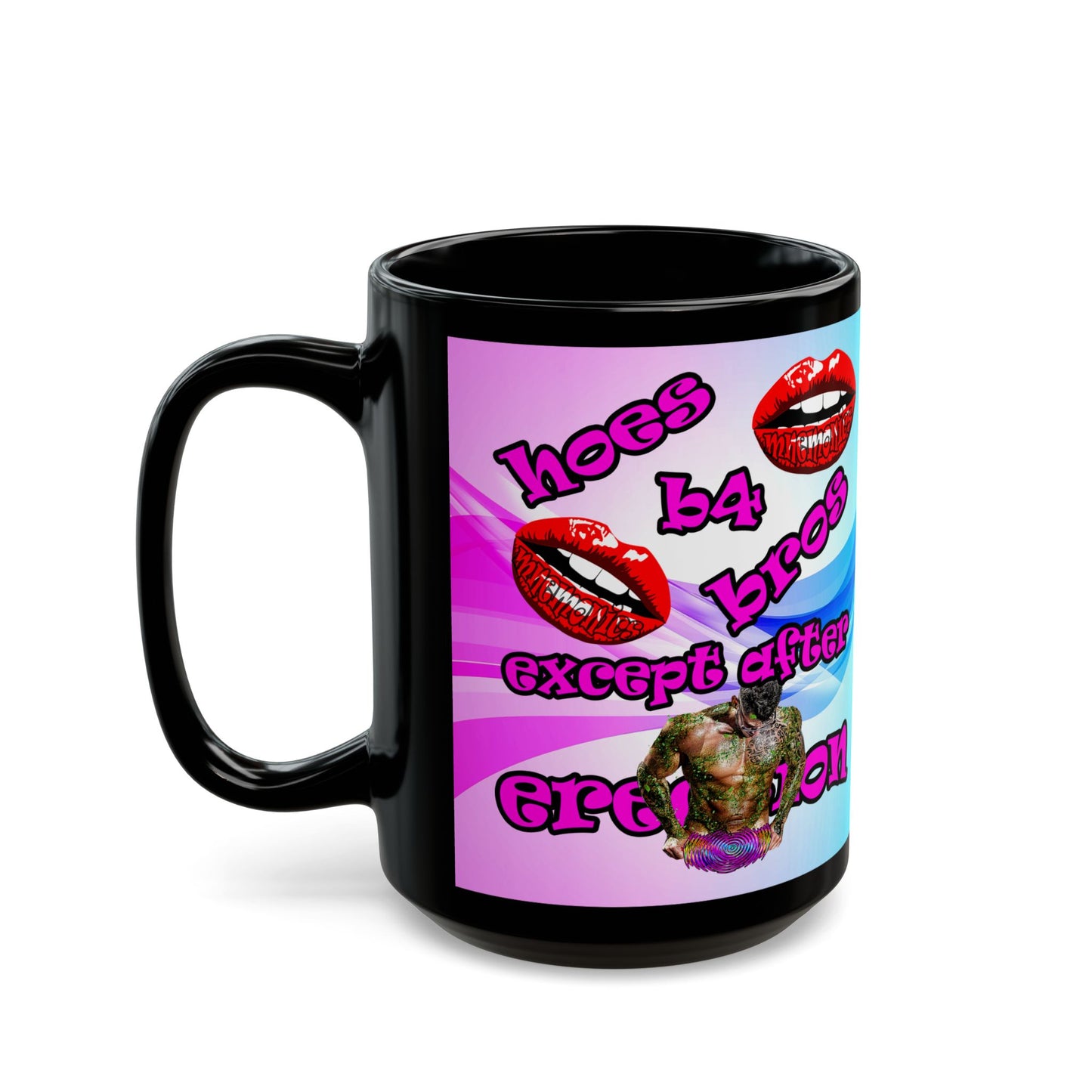 hoes b4 bros - Black Mug (light blue-pink wave)