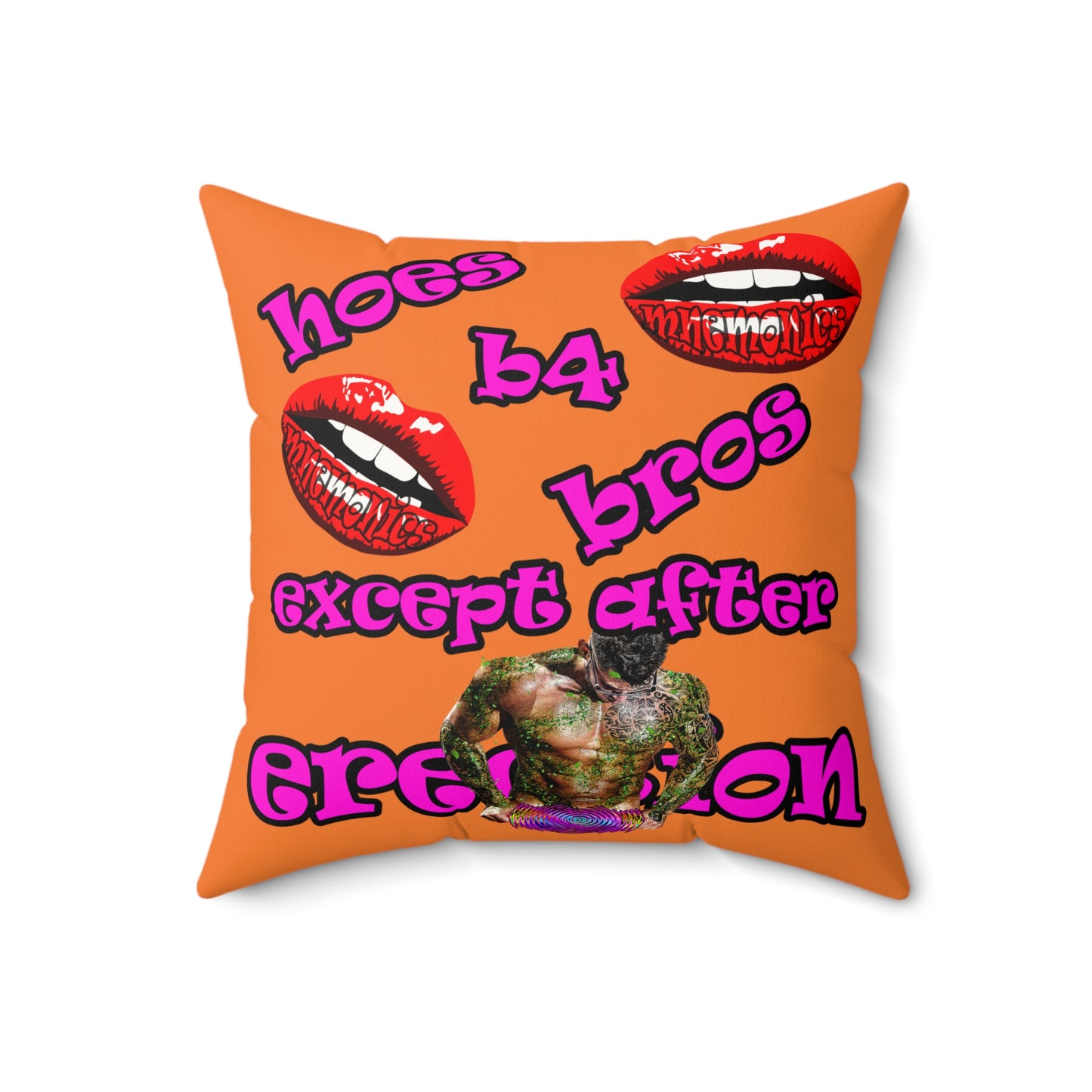 hoes b4 bros - Faux Suede Square Pillow - (crusta)