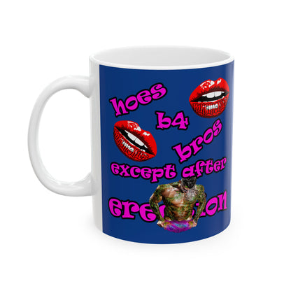hoes b4 bros - White Mug (dark blue)