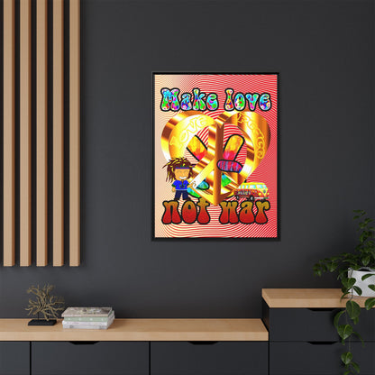 love peace - framed canvas art (yellow-orange wave)