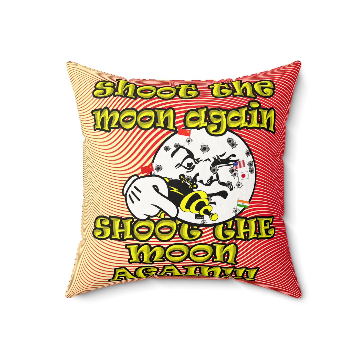 shoot the moon again - Faux Suede Square Pillow - (yellow-orange wave)