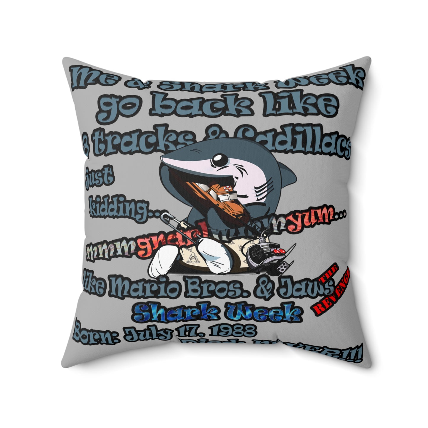 shark week - Spun Polyester Square Pillow - (light grey)