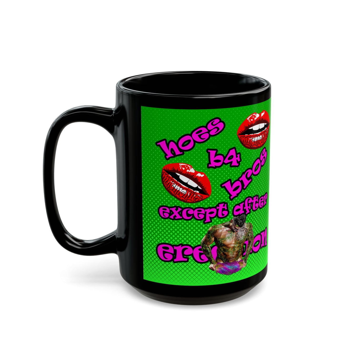 hoes b4 bros - Black Mug (logo green)