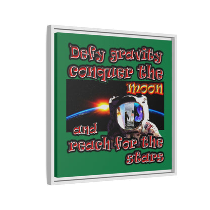defy conquer reach - framed canvas art (dark green)