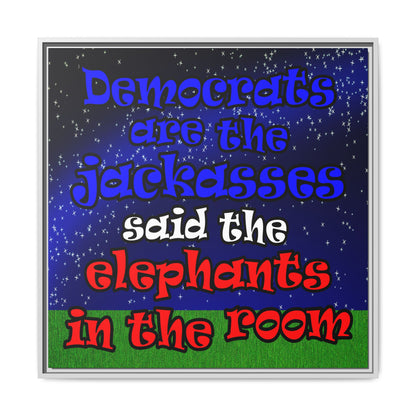 donkeys and elephants - framed canvas art ('snoops' background)
