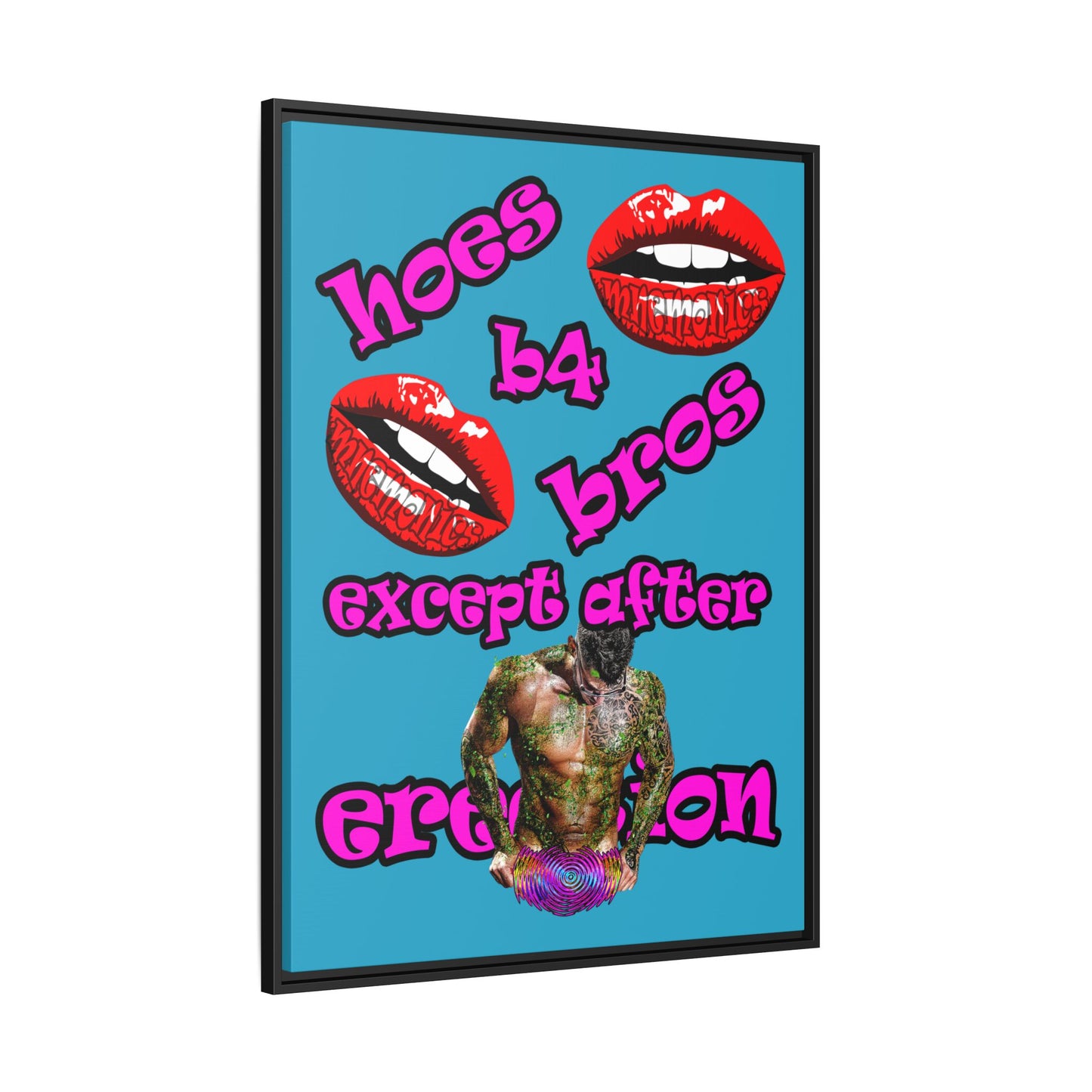 hoes b4 bros - framed canvas art (turquoise)