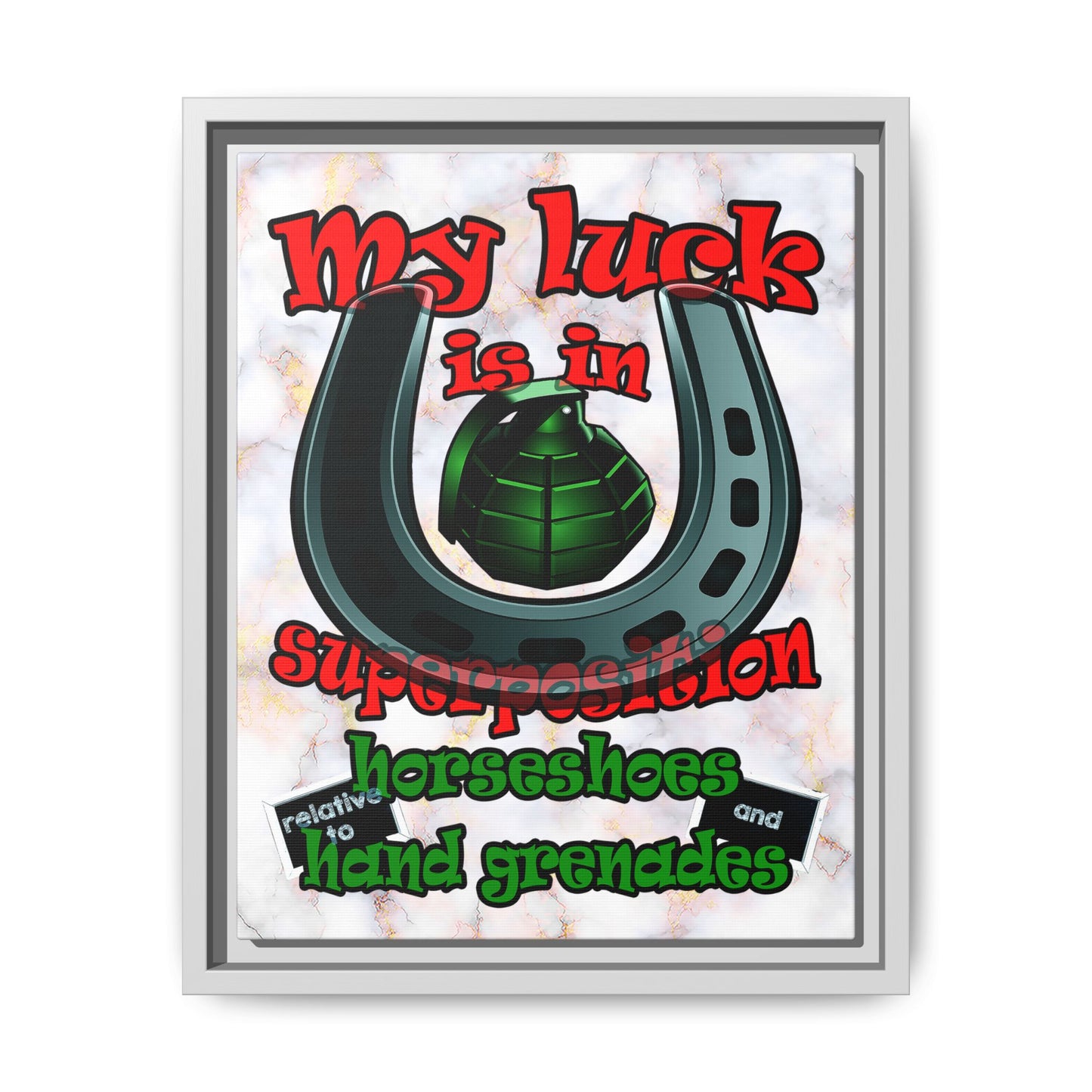 my luck - framed canvas art (white marble)