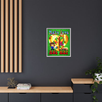 love peace - framed canvas art (green turf)