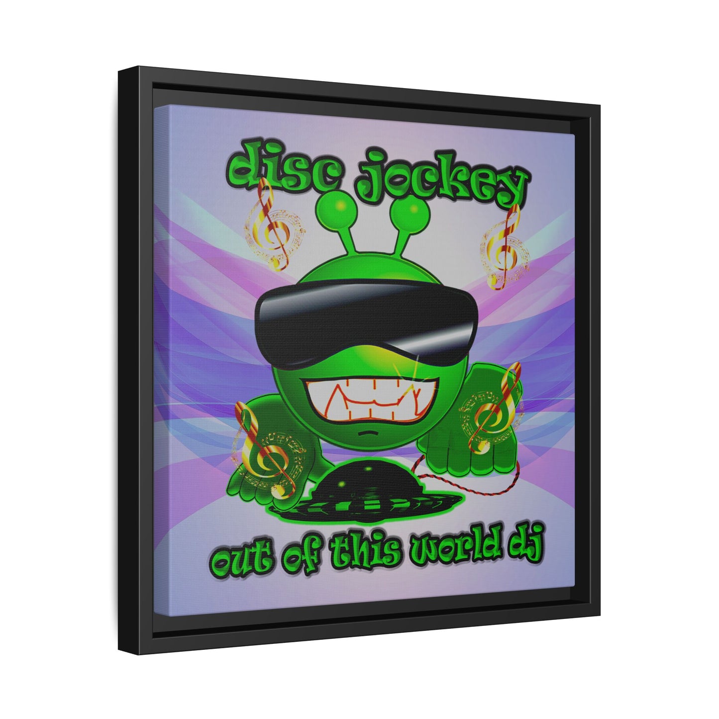 disc jockey - framed canvas art (light blue-pink wave)