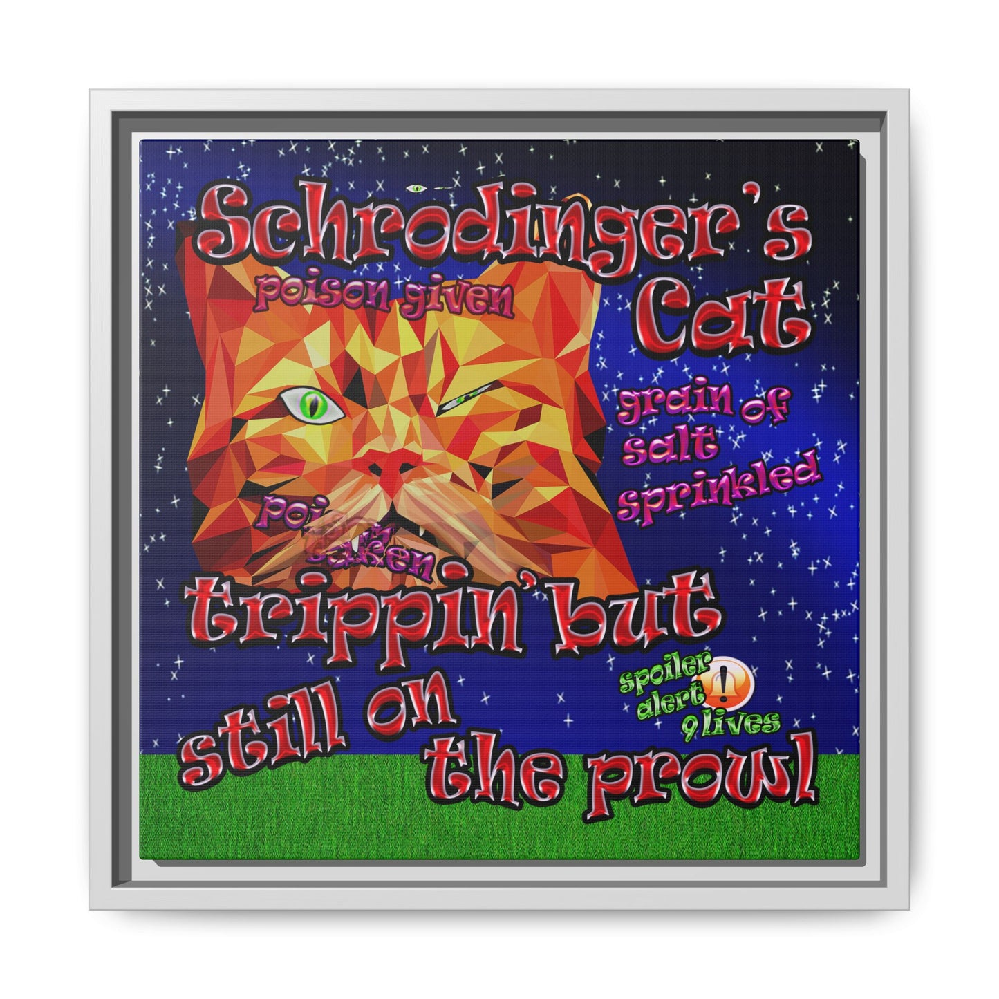 schrodinger's cat - framed canvas art ('snoops' background)
