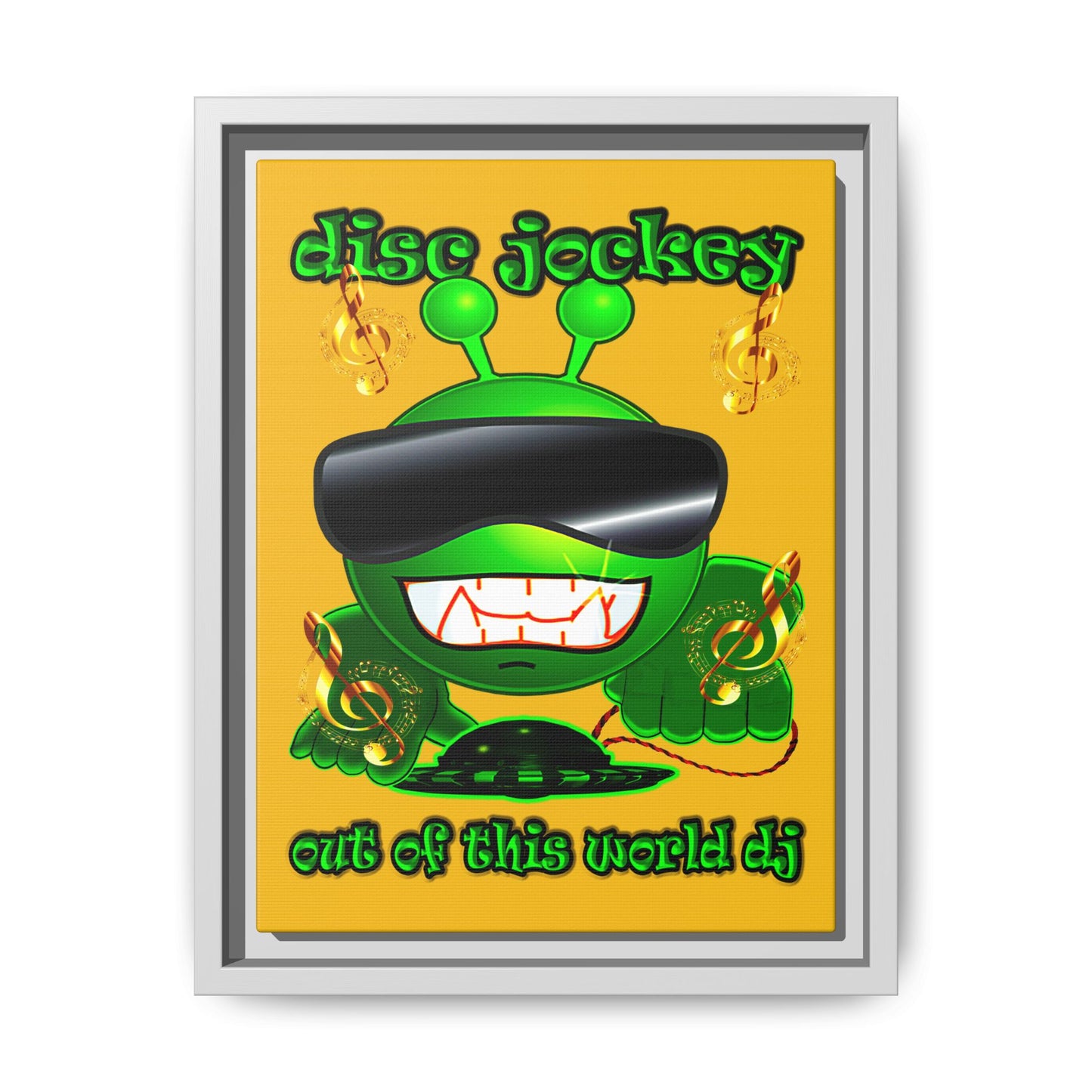 disc jockey - framed canvas art (yellow)
