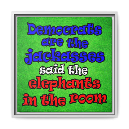 donkeys and elephants - framed canvas art (green turf)