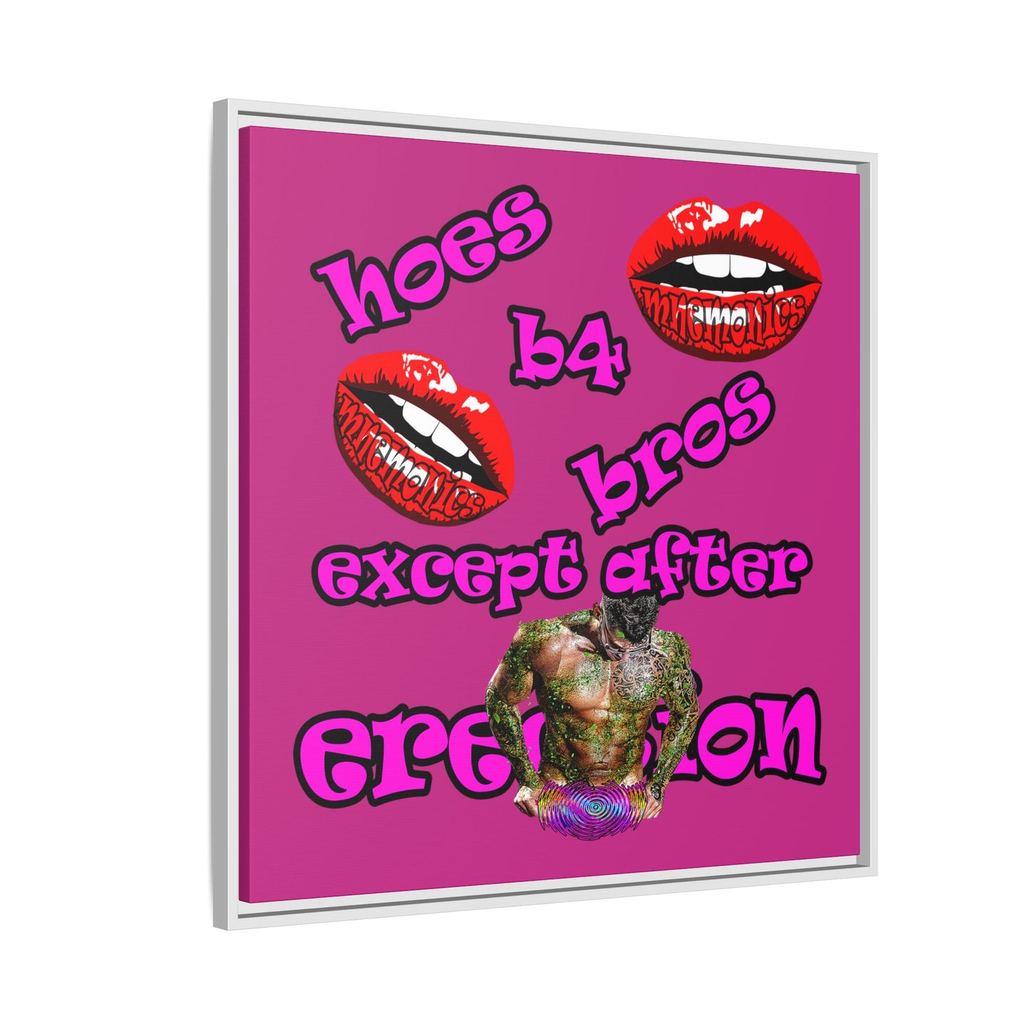 hoes b4 bros - framed canvas art (pink)