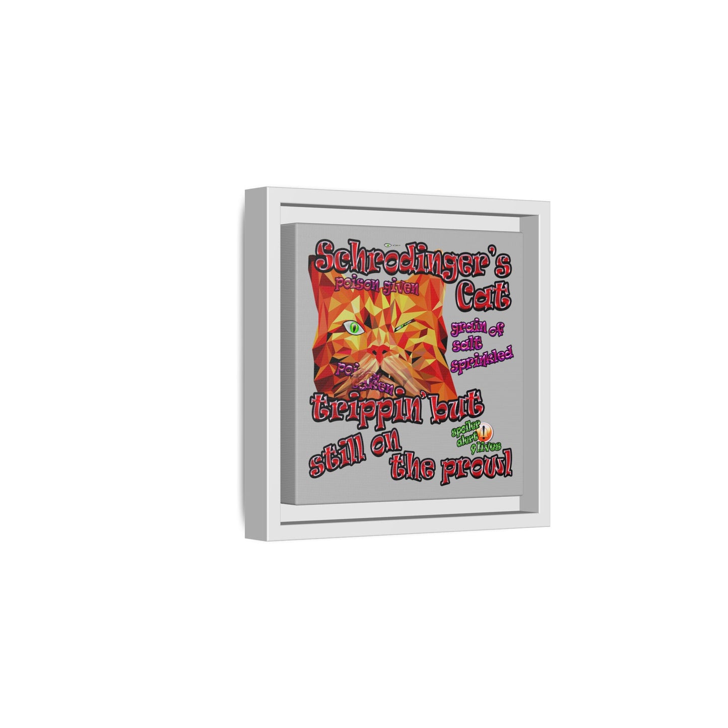 schrodinger's cat - framed canvas art (light grey)