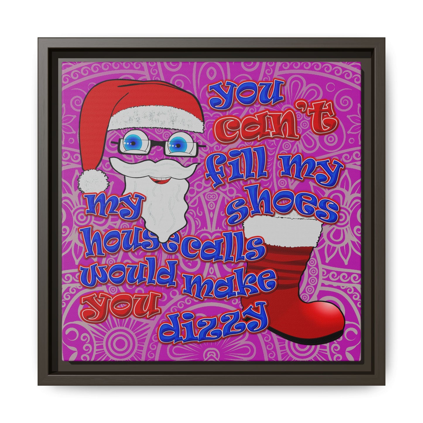 santa's shoes - framed canvas art (pink swirl)
