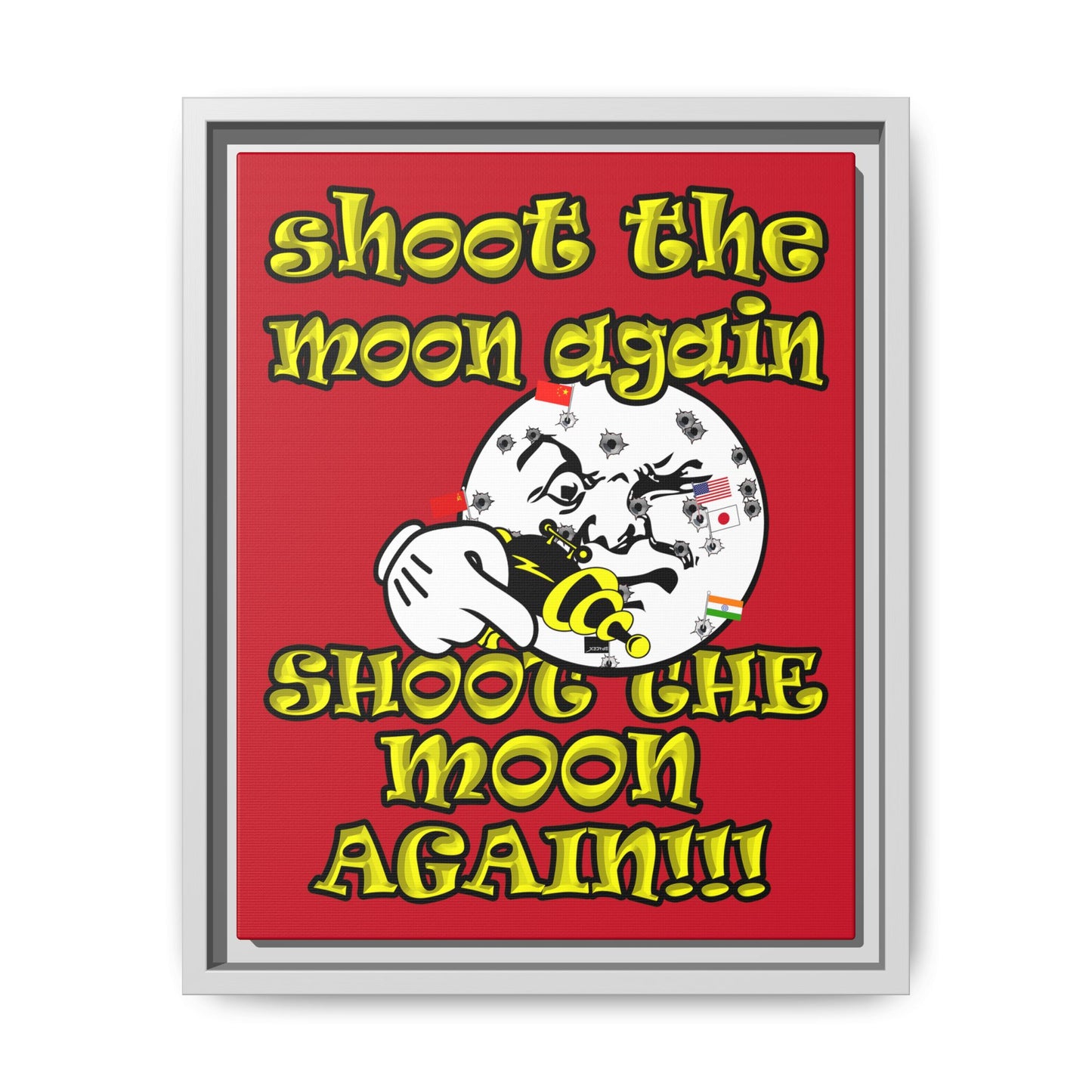 shoot the moon again - framed canvas art (dark red)