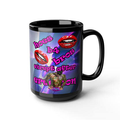 hoes b4 bros - Black Mug (grey-pink wave)