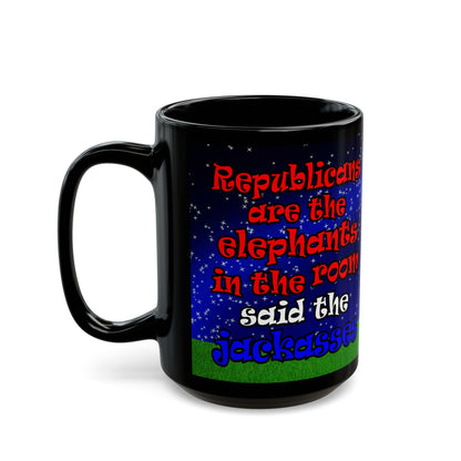 donkeys and elephants - Black Mug ('snoops' background)