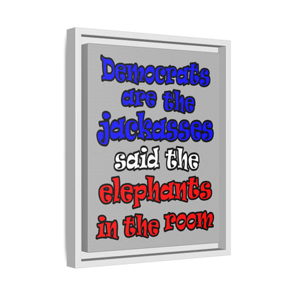 donkeys and elephants - framed canvas art (light grey)