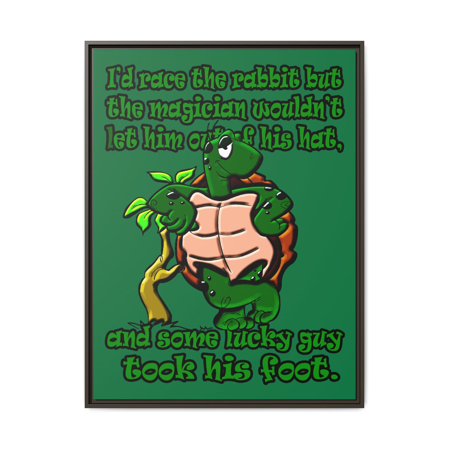 turtle race - framed canvas art (dark green)
