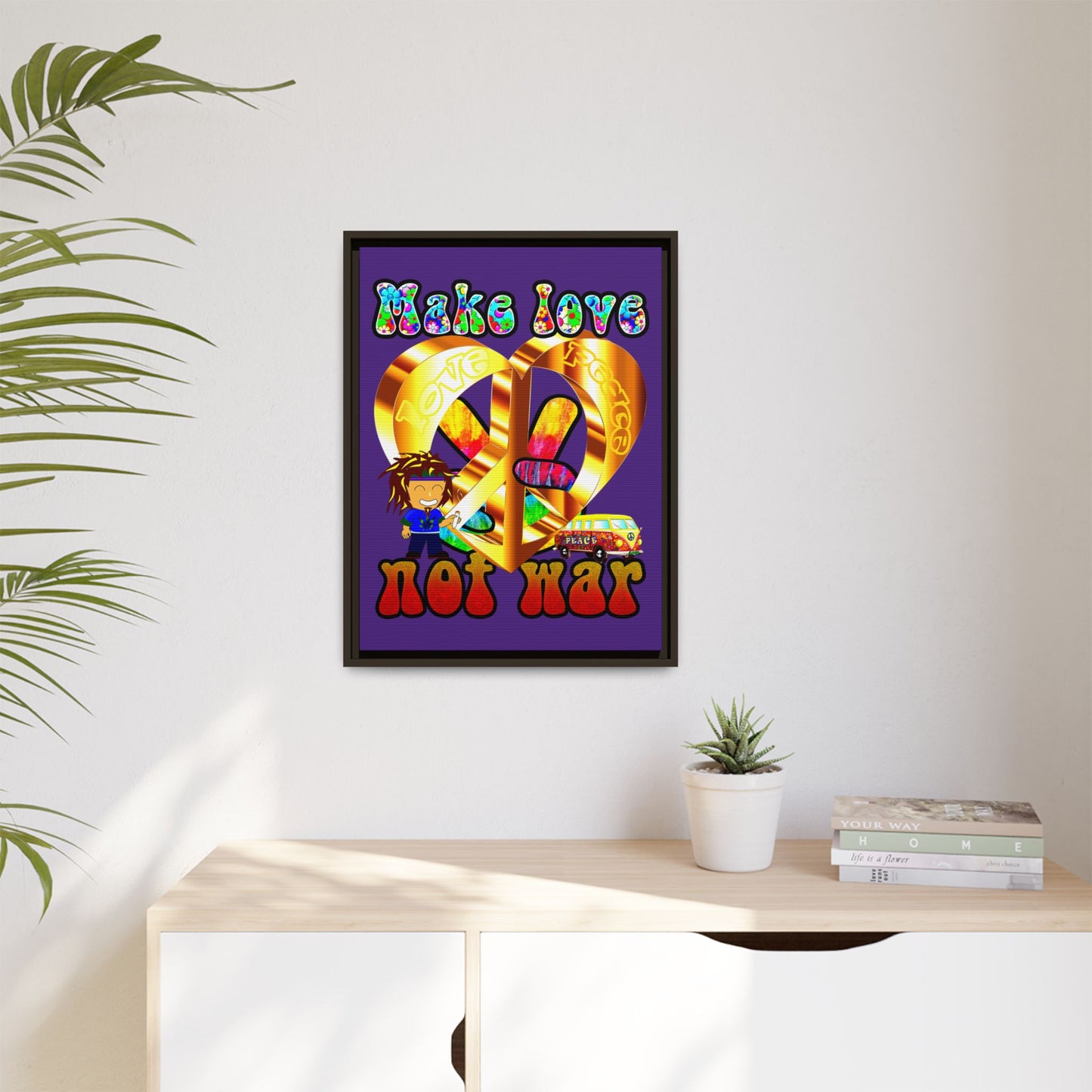 love peace - framed canvas art (purple)