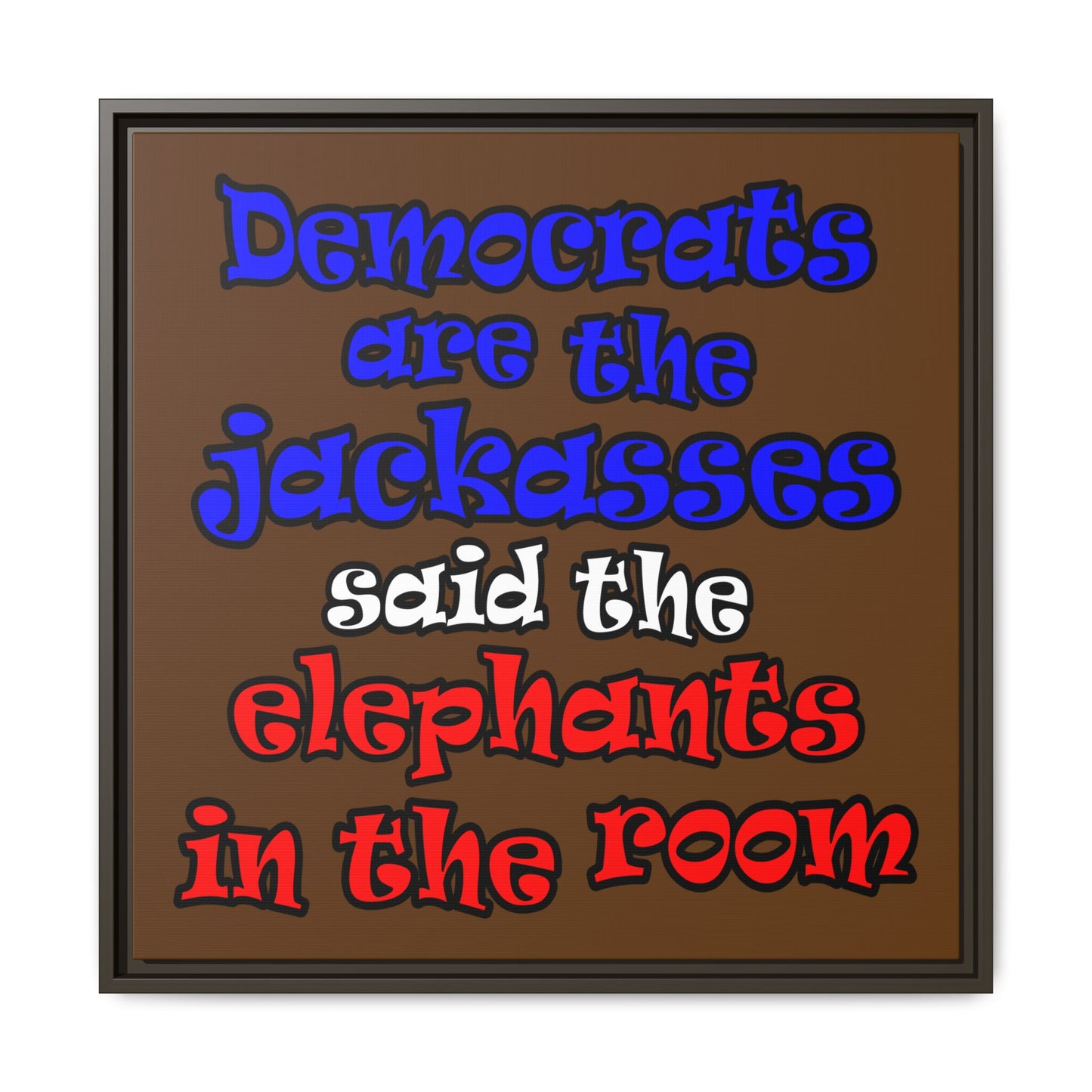 donkeys and elephants - framed canvas art (brown)