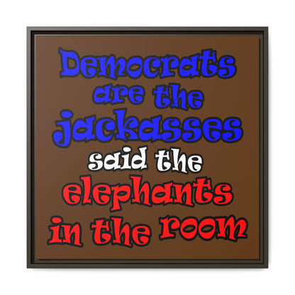 donkeys and elephants - framed canvas art (brown)