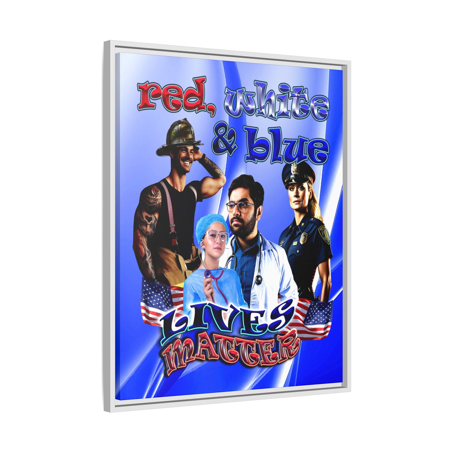 rw&b lives matter - framed canvas art (blue-white wave)