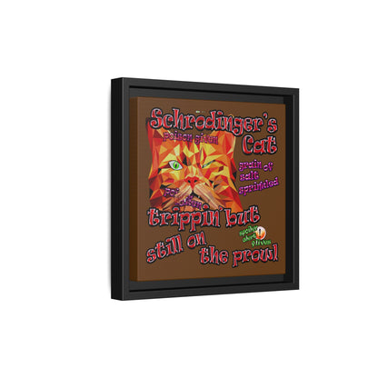 schrodinger's cat - framed canvas art (brown)