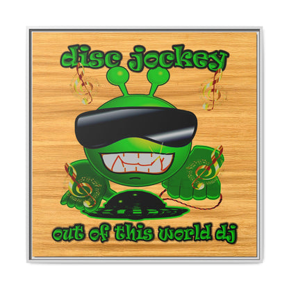 disc jockey - framed canvas art (butterscotch wood finish)