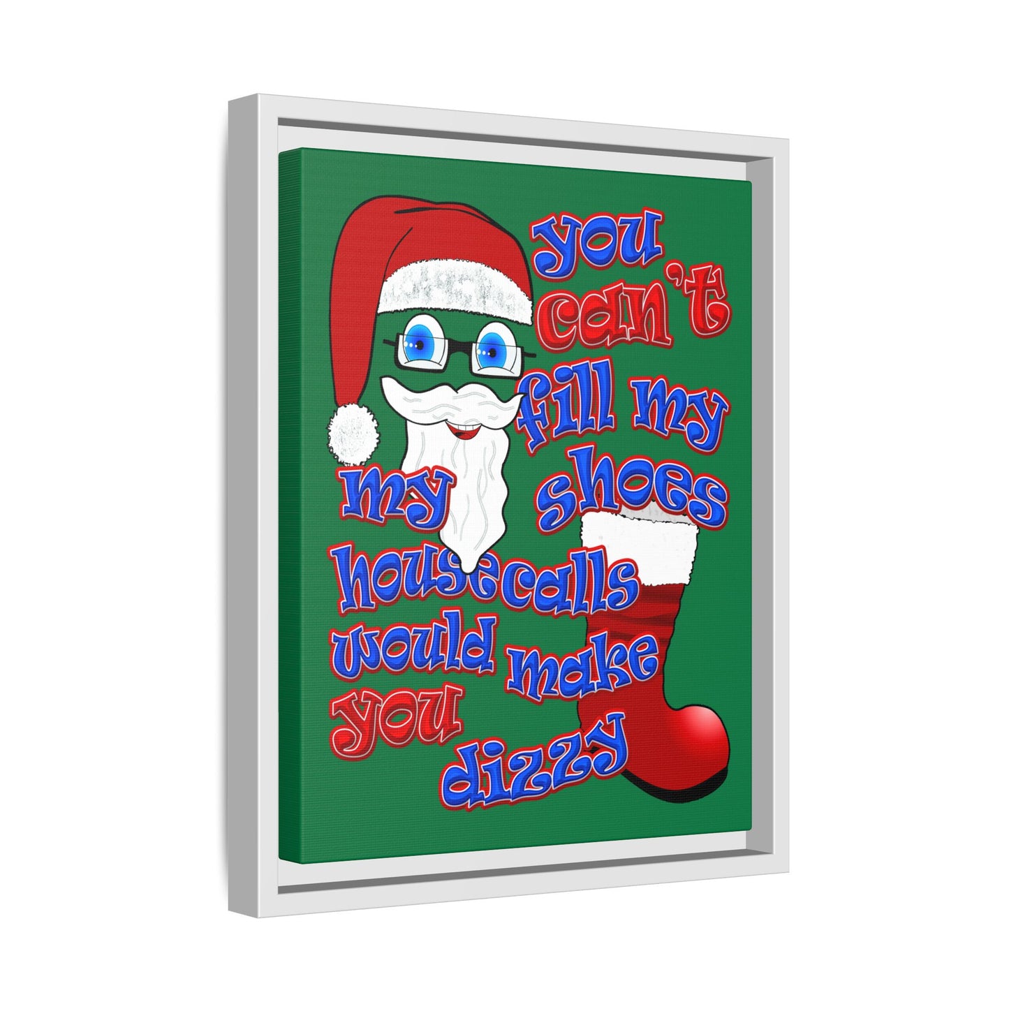 santa's shoes - framed canvas art (dark green)