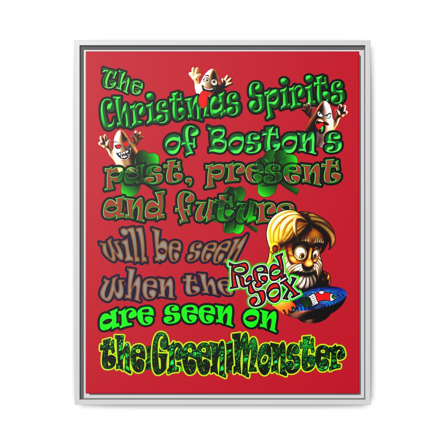 christmas spirits of boston - framed canvas art (dark red)