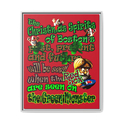 christmas spirits of boston - framed canvas art (dark red)