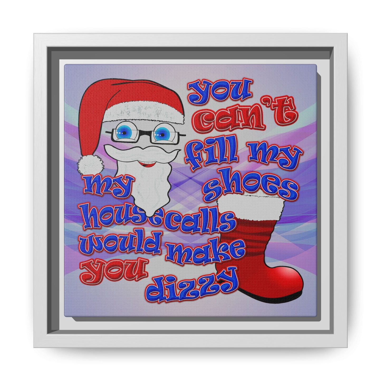 santa's shoes - framed canvas art (light blue-pink wave)